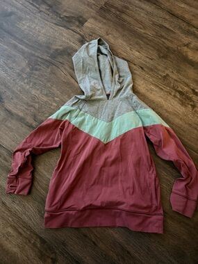 Girls' Colorblock Hooded Long Sleeve Tee - Gray, Mint & Dusty Rose